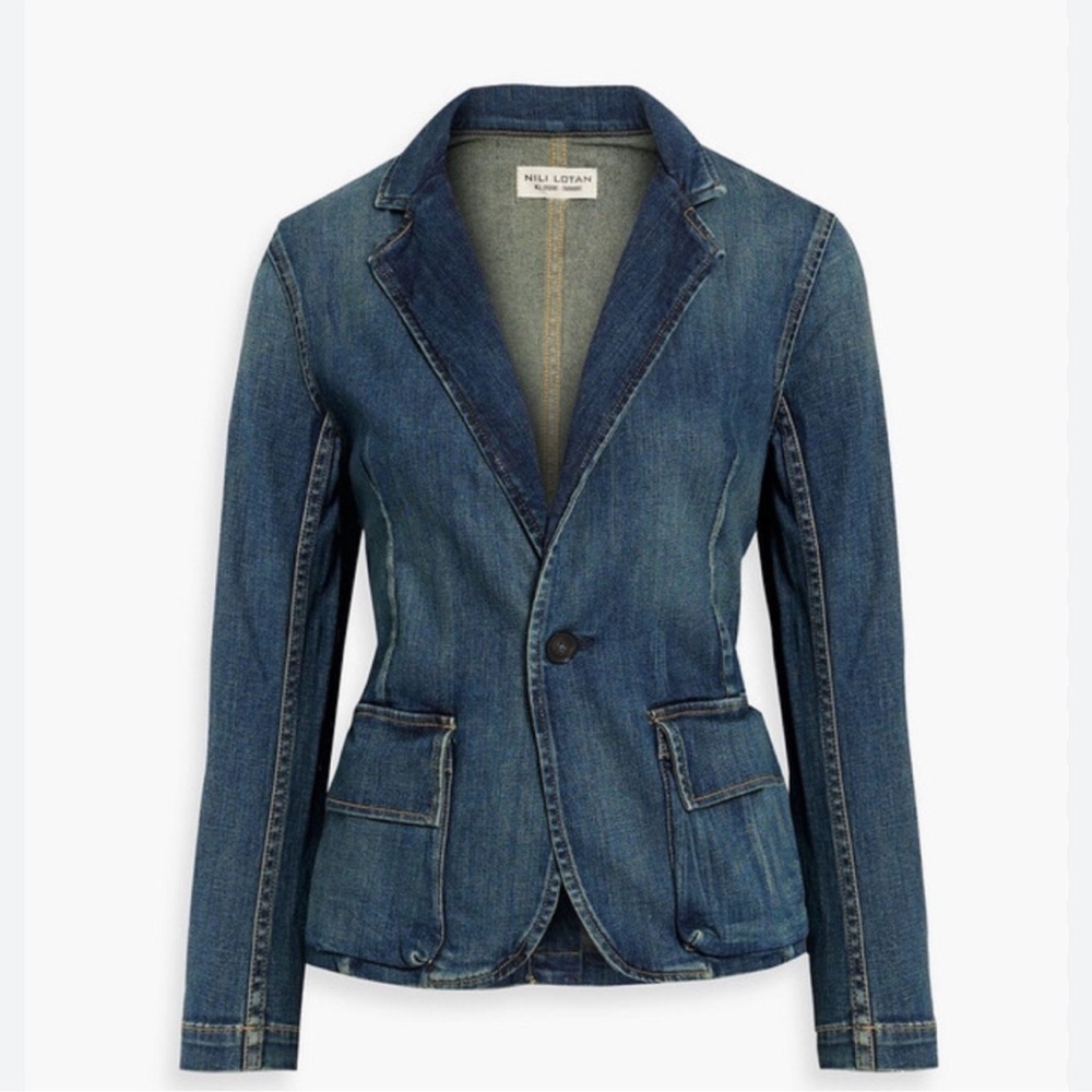 NILI LOTAN Addison Denim Jacket Blazer in Walker Wash Size 0 - Picture 4 of 10